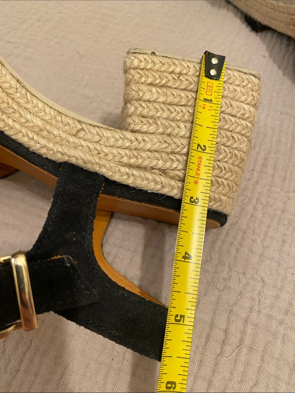 Sezane Black Suede Espadrille Platform Sandals - Women. Size 41